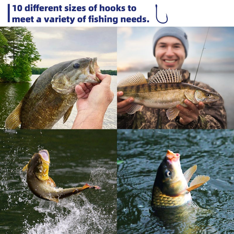 UCEC 500pcs Fishing Hooks Set Freshwater Saltwater High Carbon Steel 10 Different Sizes Small Fishing Hooks in a Plastic Box for Catfish Trout Bait Fishing Color Black - Image 4